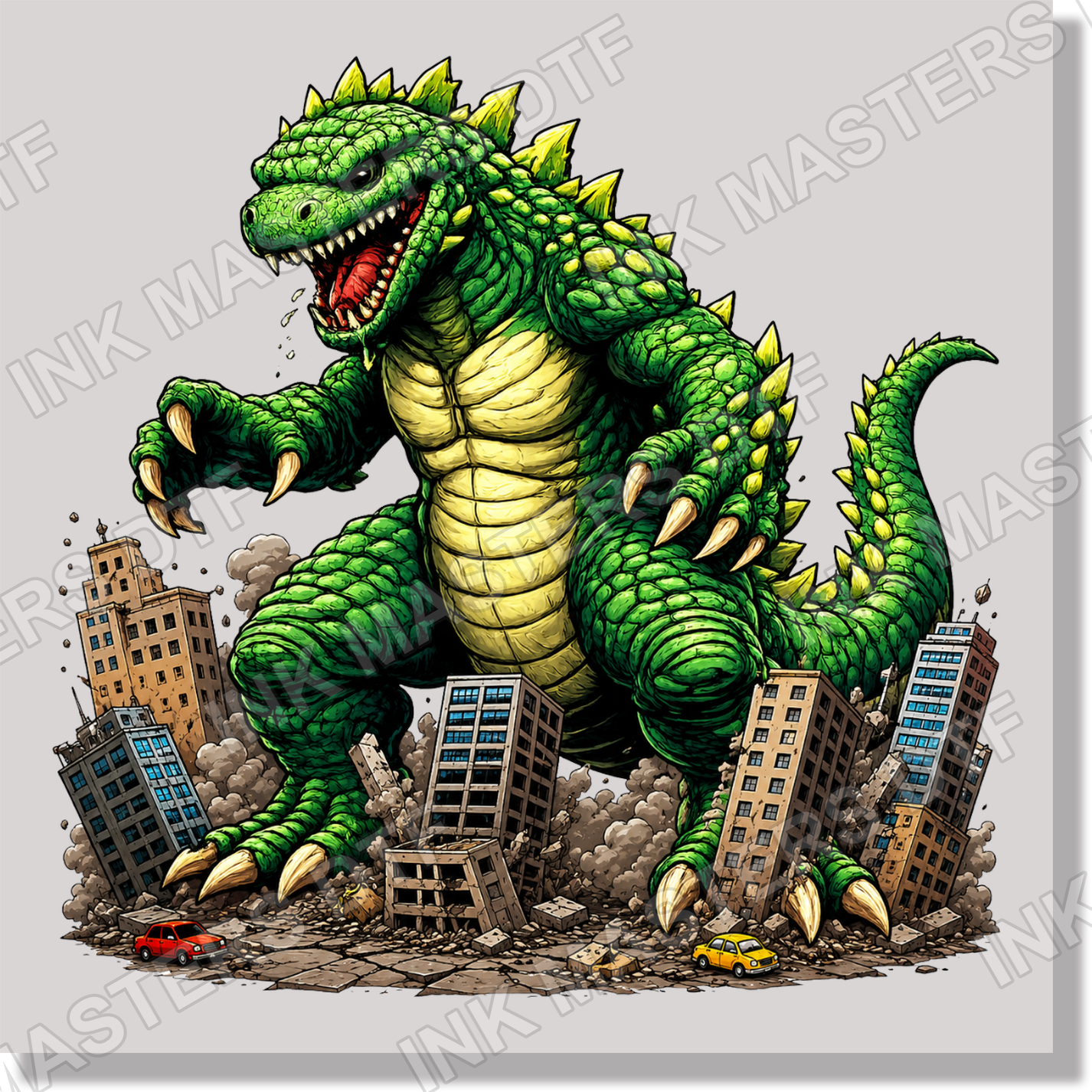 Giant Green Monster Destroying City DTF Transfer