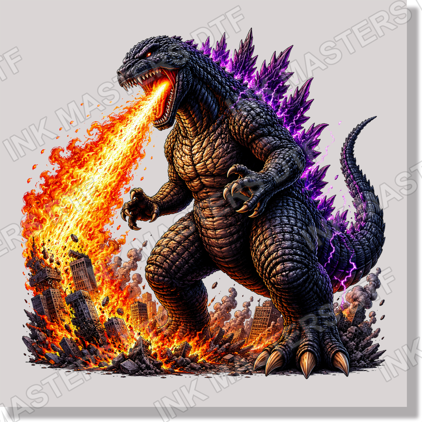Godzilla Fire Breathing Monster Purple Spikes DTF Transfer