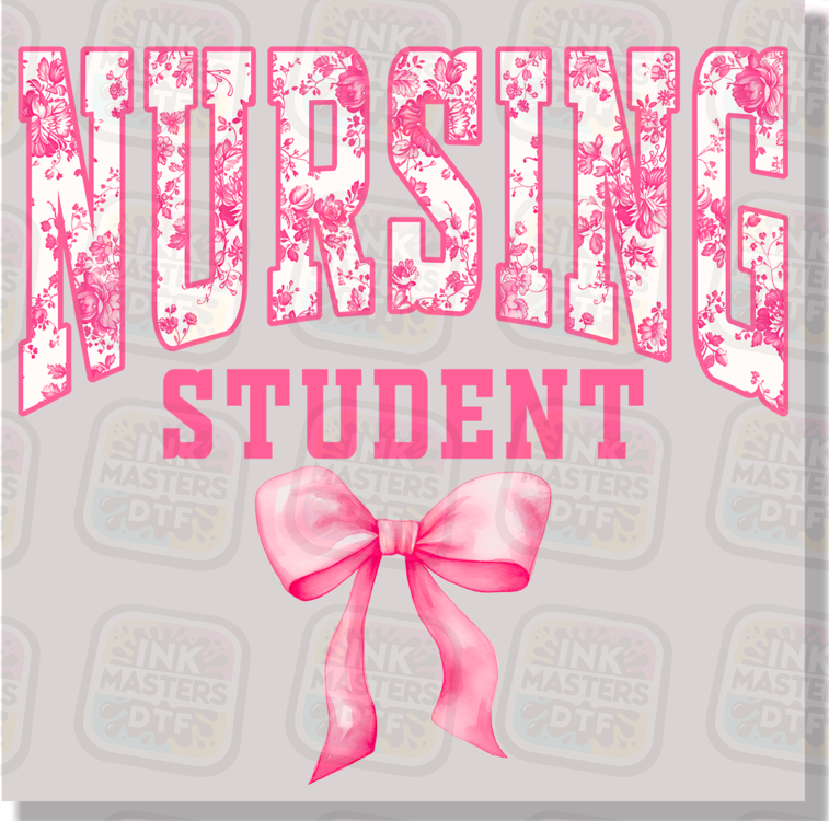 Nursing Student Pink Floral Coquette Bow DTF Transfer - Ink Masters DTF