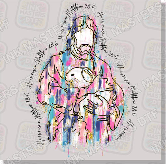 Paint Brush Stroke Jesus Holding Easter Bunny DTF Transfer - Ink Masters DTF