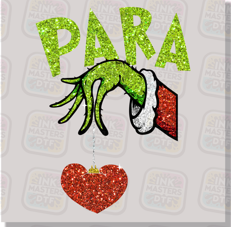 Para Green Christmas Monster Holding Ornament DTF Transfer