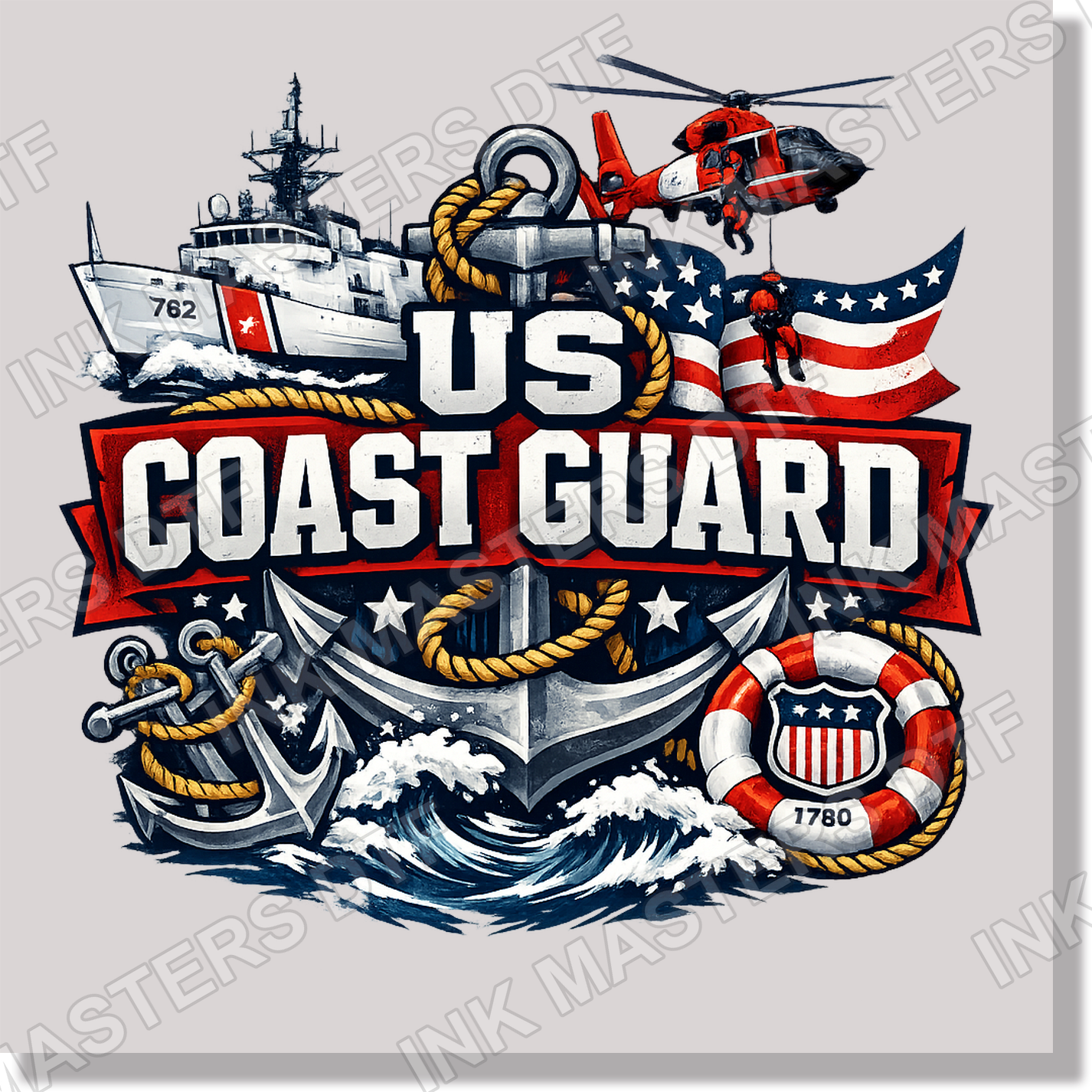 Us Coast Guard Anchor Helicopter Boat DTF Transfer