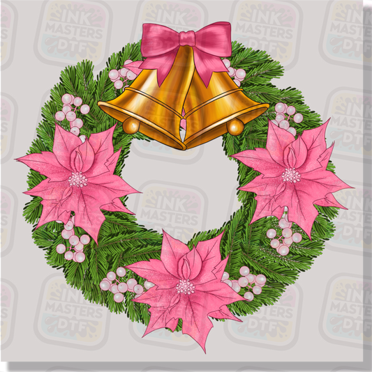 Pink Christmas Wreath DTF Transfer