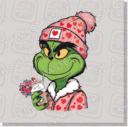 Valentine Green Monster With Coffee DTF Transfer - Ink Masters DTF