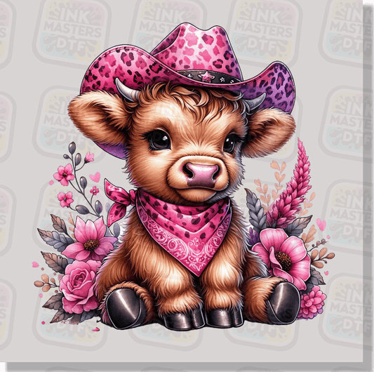 Pink Printed Hat Highland Cow DTF Transfer - Ink Masters DTF