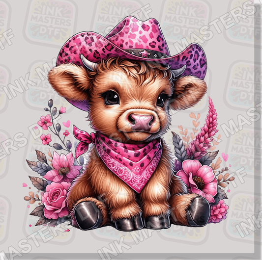 Pink Printed Hat Highland Cow DTF Transfer - Ink Masters DTF