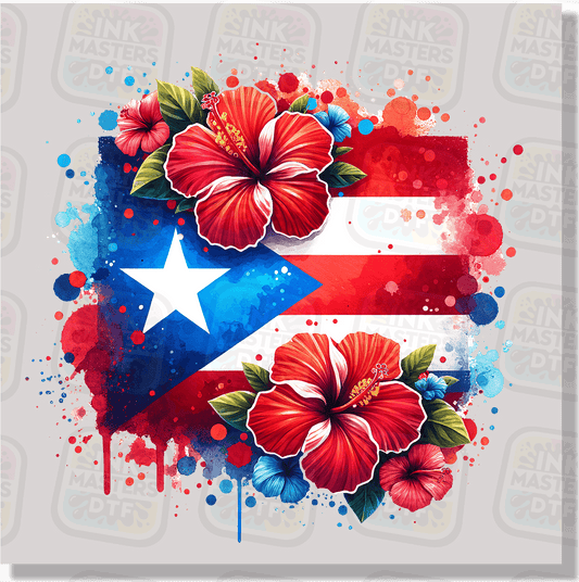 Puerto Rican Flag With Flowers DTF Transfer - Ink Masters DTF