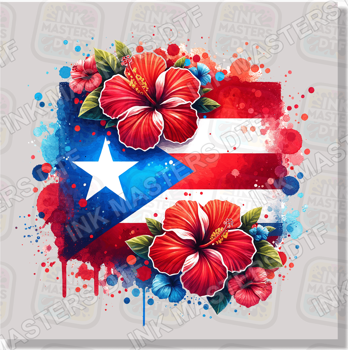 Puerto Rican Flag With Flowers DTF Transfer - Ink Masters DTF