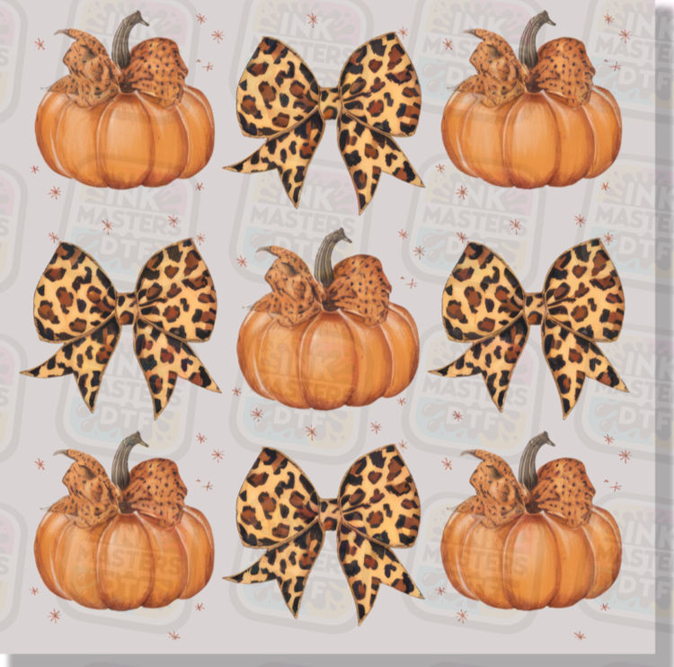 Pumpkins And Leopard Bows DTF Transfer