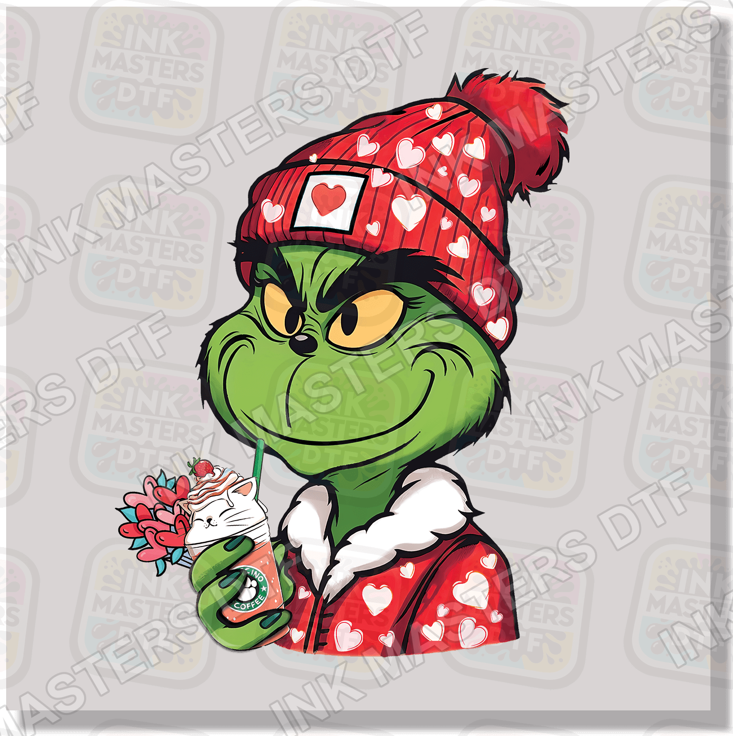 Valentine Green Monster With Coffee DTF Transfer - Ink Masters DTF