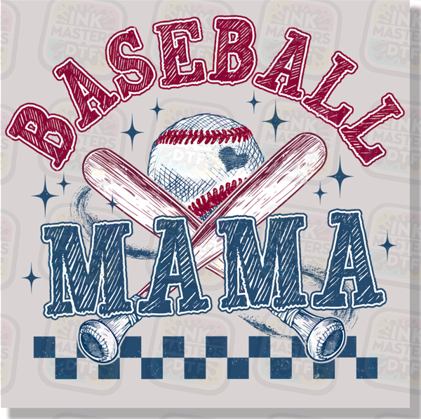 Retro Checkered Baseball Mama DTF Transfer - Ink Masters DTF