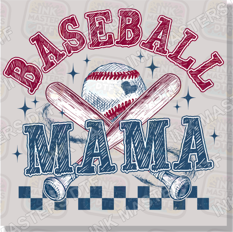 Retro Checkered Baseball Mama DTF Transfer - Ink Masters DTF