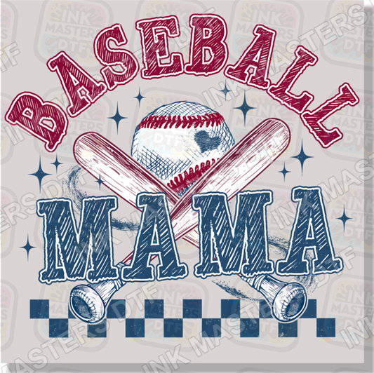 Retro Checkered Baseball Mama DTF Transfer - Ink Masters DTF