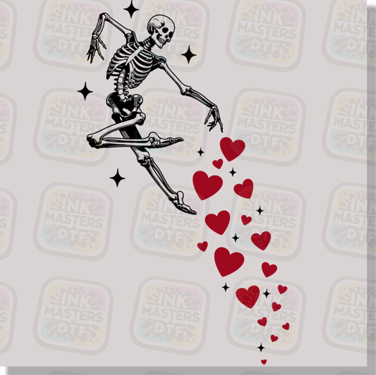 Skeleton Spreading Valentine Hearts DTF Transfer