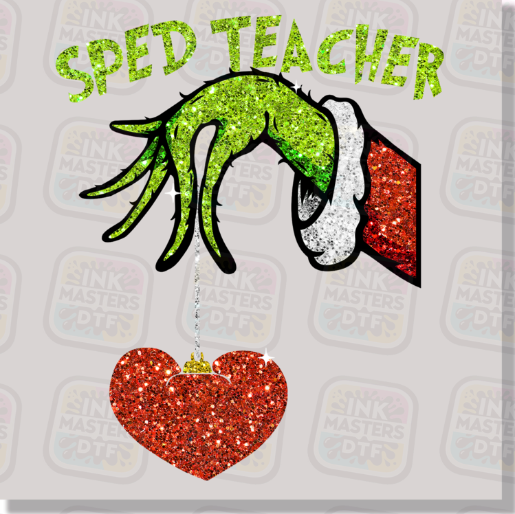 SPED Teacher Green Christmas Monster Holding Ornament DTF Transfer