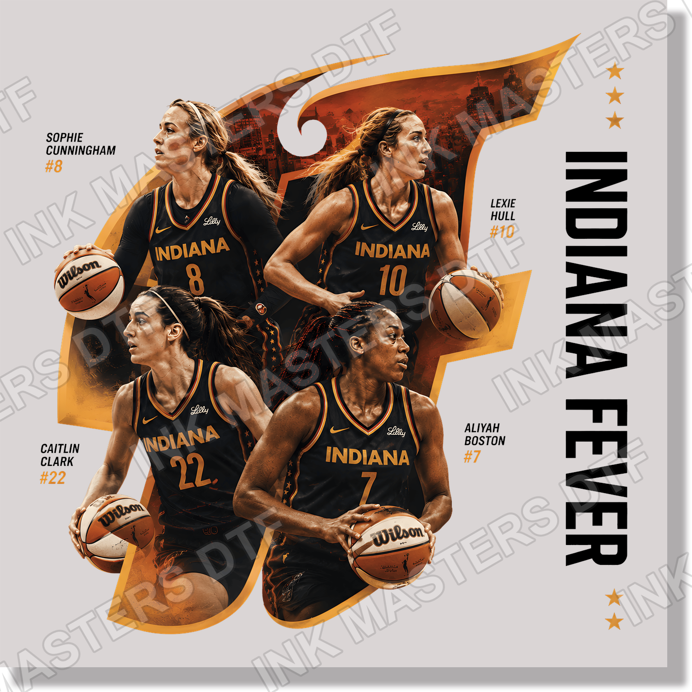 Indiana Fever Basketball Players Gold DTF Transfer