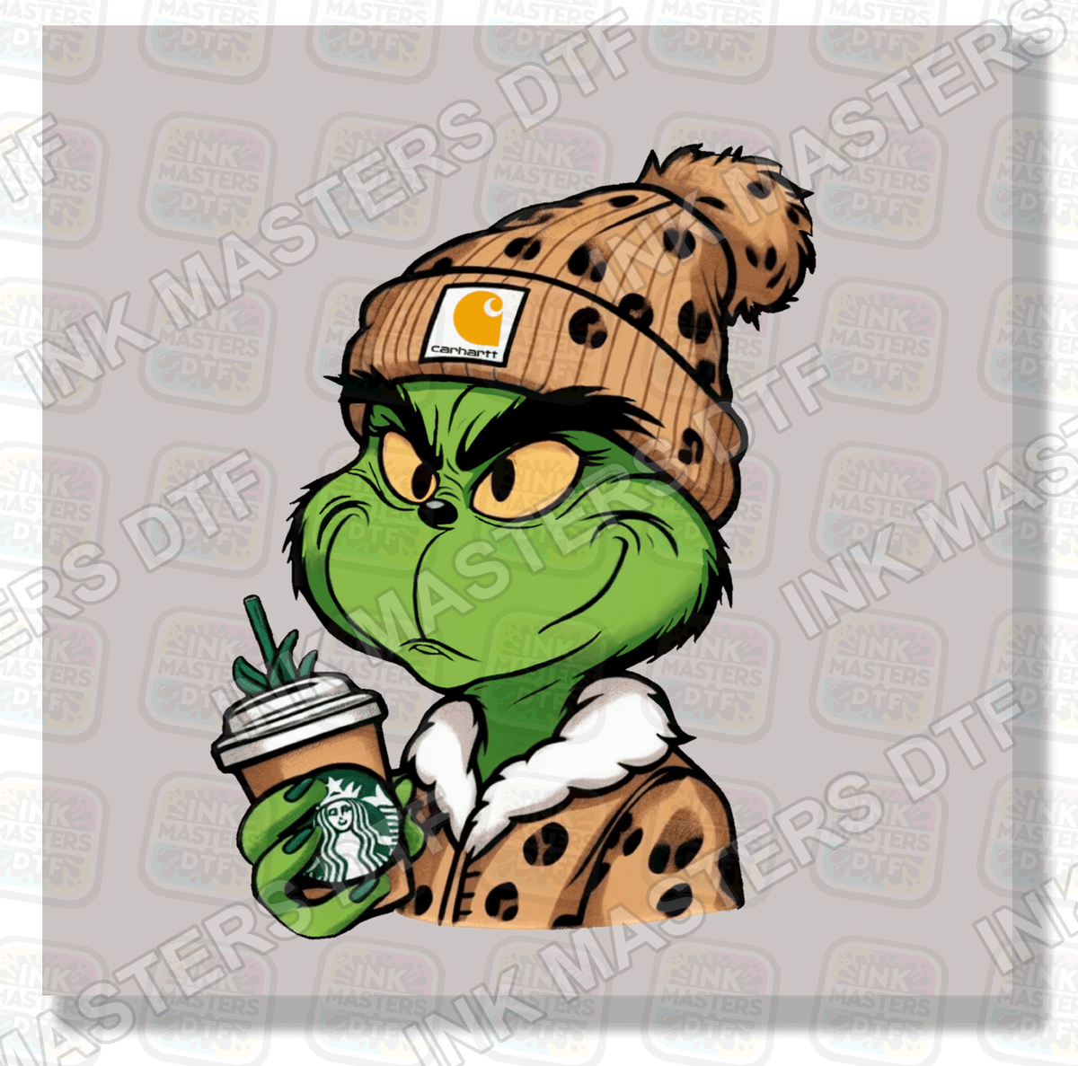 Boujie Green Christmas Monster Holding Coffee DTF Transfer - Ink Masters DTF