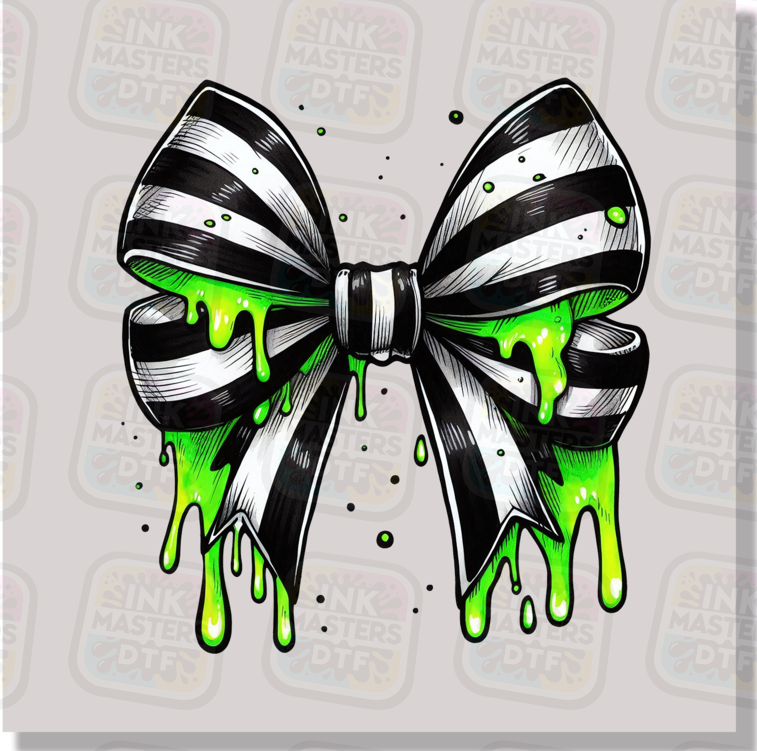 Striped Toxic Halloween Bow DTF Transfer