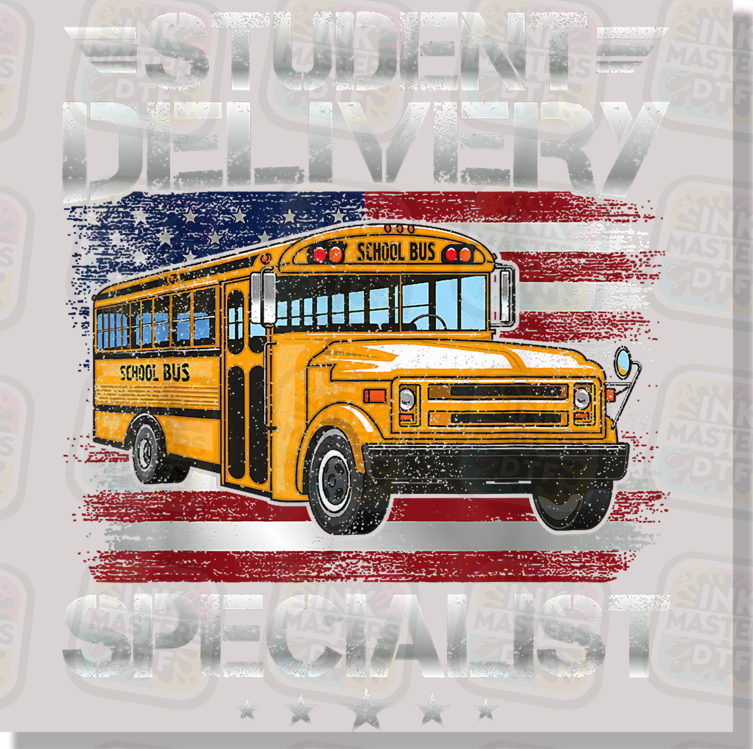 Bus Driver Student Delivery With Flag DTF Transfer