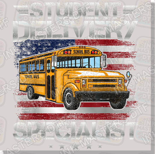 Bus Driver Student Delivery With Flag DTF Transfer - Ink Masters DTF