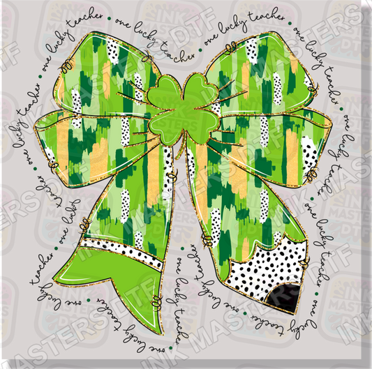 The Lucky Teacher St. Patrick's Day Pencil Coquette Bow DTF Transfer - Ink Masters DTF
