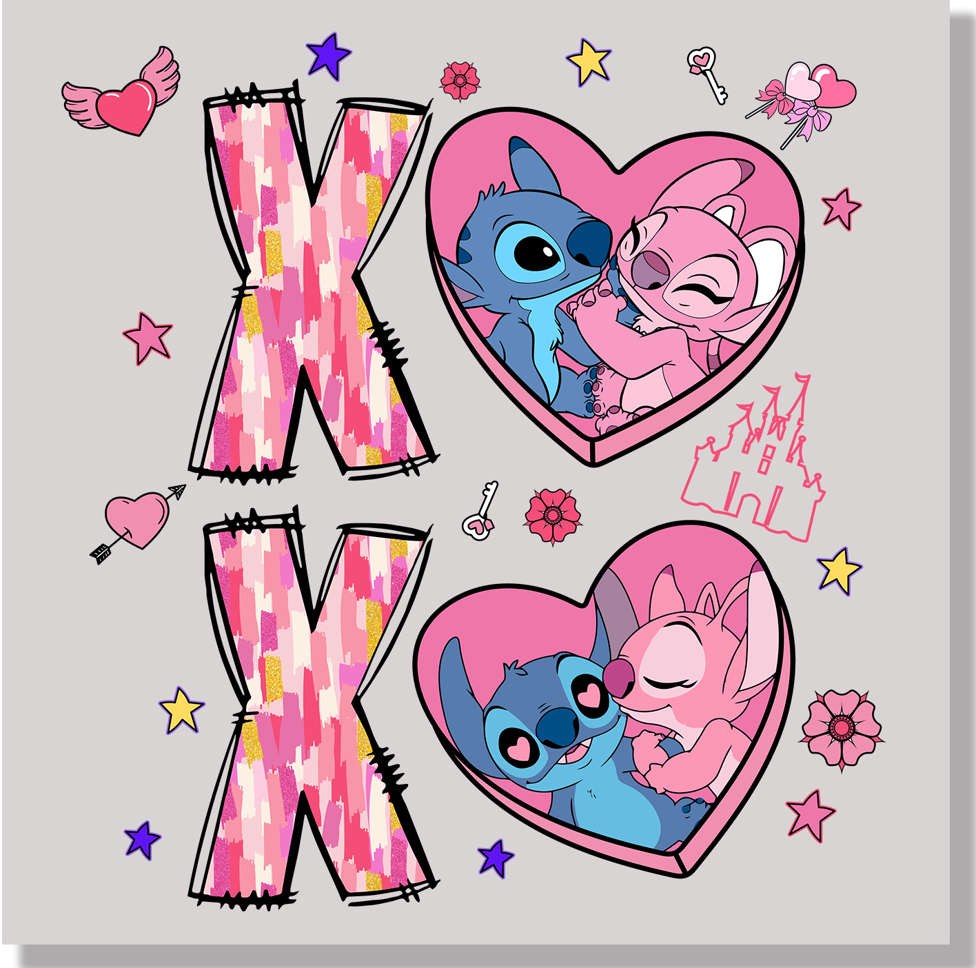 Xoxo Stitch And Angel Valentines Day DTF Transfer - Ink Masters DTF