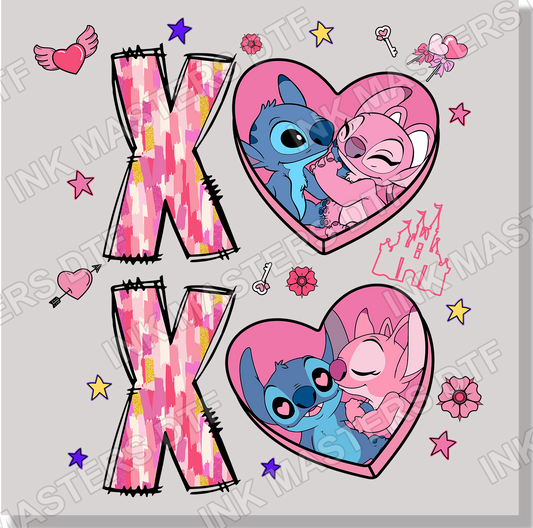 Xoxo Stitch And Angel Valentines Day DTF Transfer - Ink Masters DTF